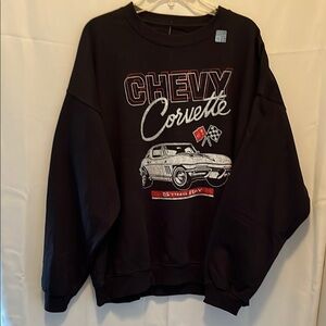 Corvette screen printed Black Sweatshirt. Tag indicates women’s XL. NWT